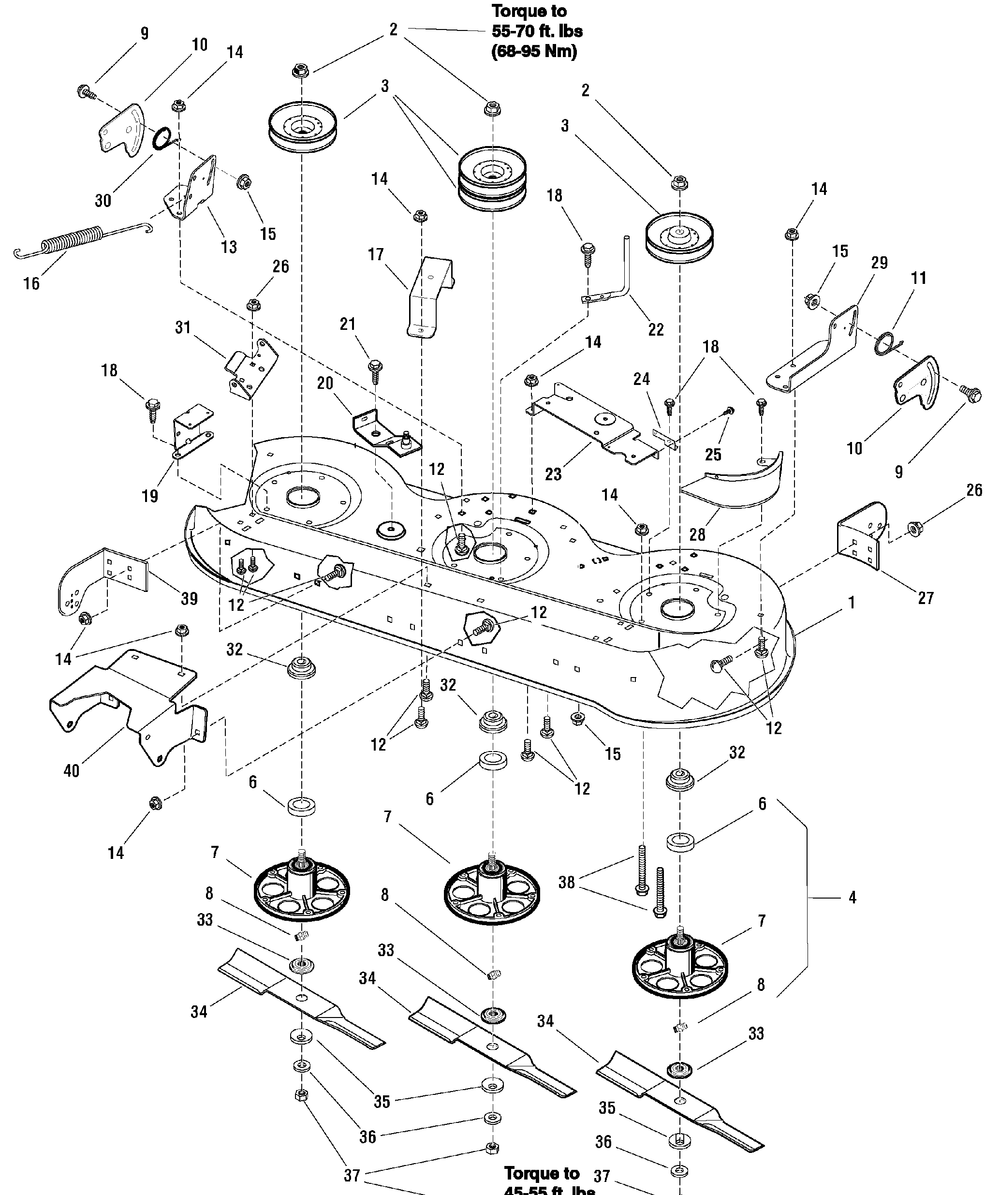 46" Mower Deck - Housing, Arbors And Blade Diagram and Parts List for 7800498-ELB175460H 2009 Briggs and Stratton Lawn Tractor
